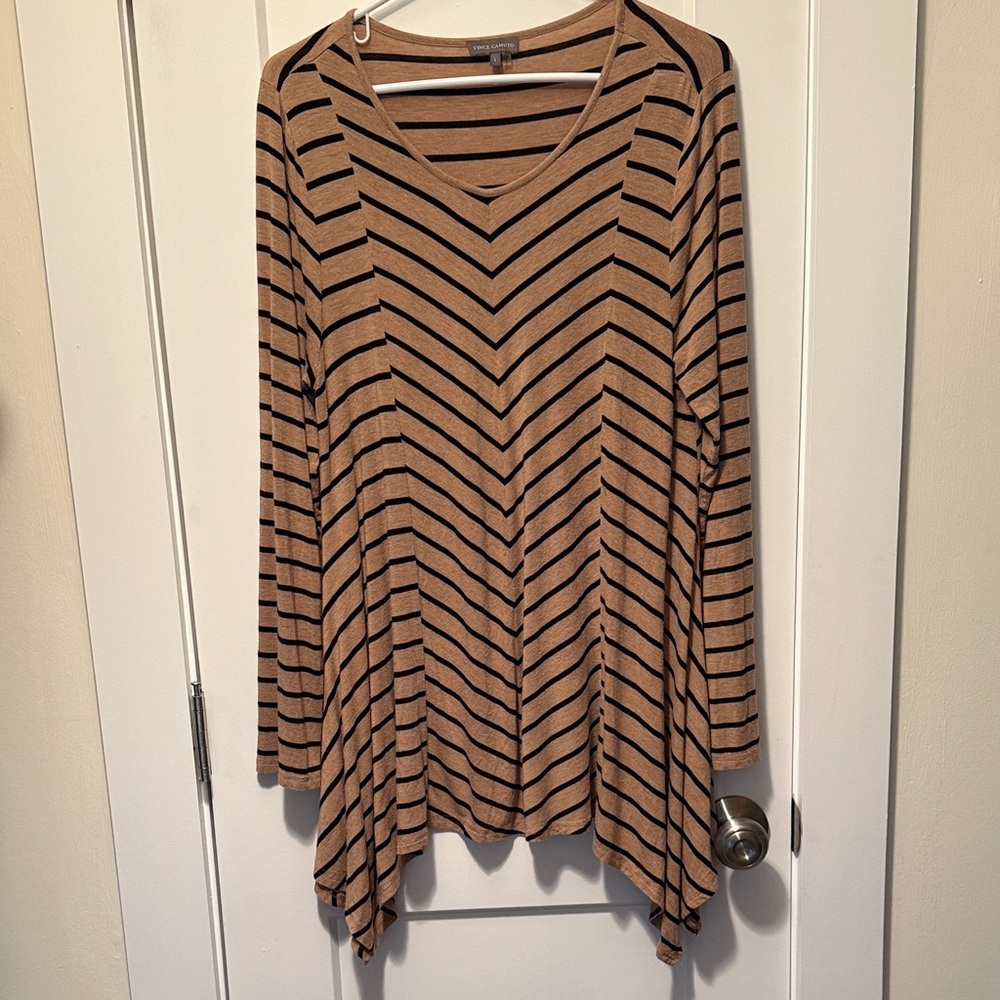 Vince Camuto Tan and Black Striped Tunic - Picture 1 of 3